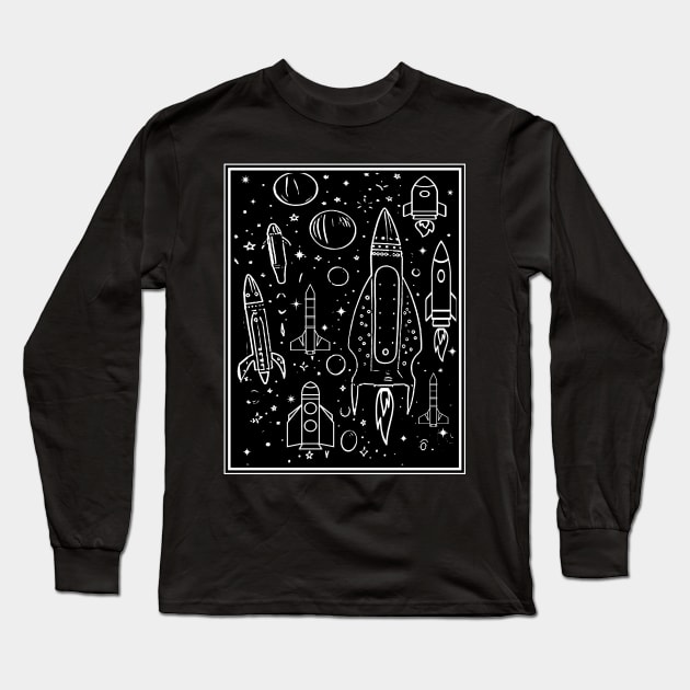 Rockets and Spaceships : Abstract Whimsical Print Long Sleeve T-Shirt by posterbobs